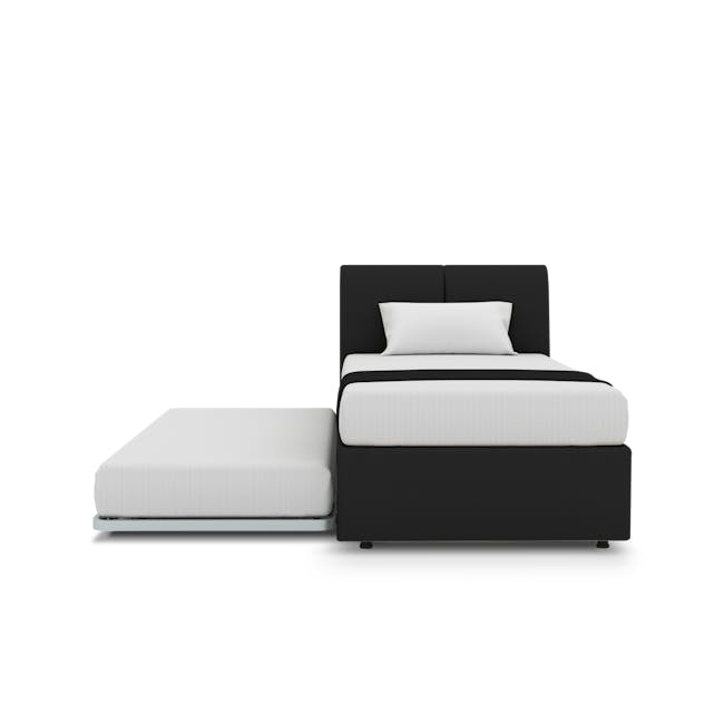 Excel Super Single Trundle Bed - Black (Faux Leather) - 3 - Black and white minimalist bed, modern design, sleek headboard