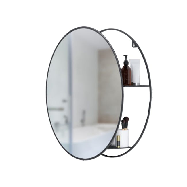 Cirko Round Storage Mirror 50 cm - Black - 0
