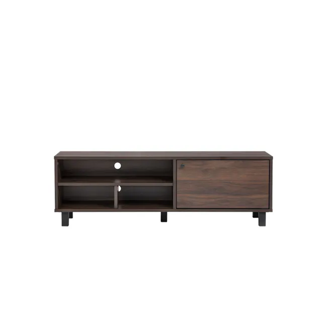 Ariane TV Console 1.1m - 1 - Wooden TV cabinet, minimalist design, dark wood finish, open shelves, built-in storage