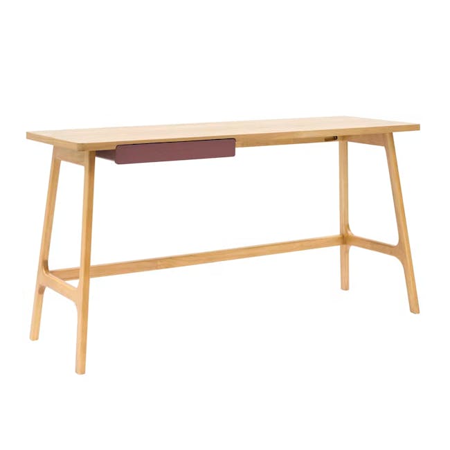 Morey Study Table 1.4m - Natural, Penny Brown - 1 - Light wood table with minimalist design, rectangular top and square