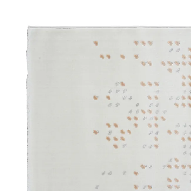 Iris Low Pile Rug - Microdot (3 Sizes) - 4 - Soft, beige fabric with brown paw prints, scattered brown paw prints on a white