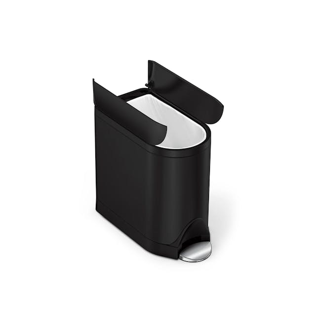 simplehuman 10L Butterfly Step Bin - Matte Black - 3 - Black sleek cylindrical trash can with open lid, sleek design, modern