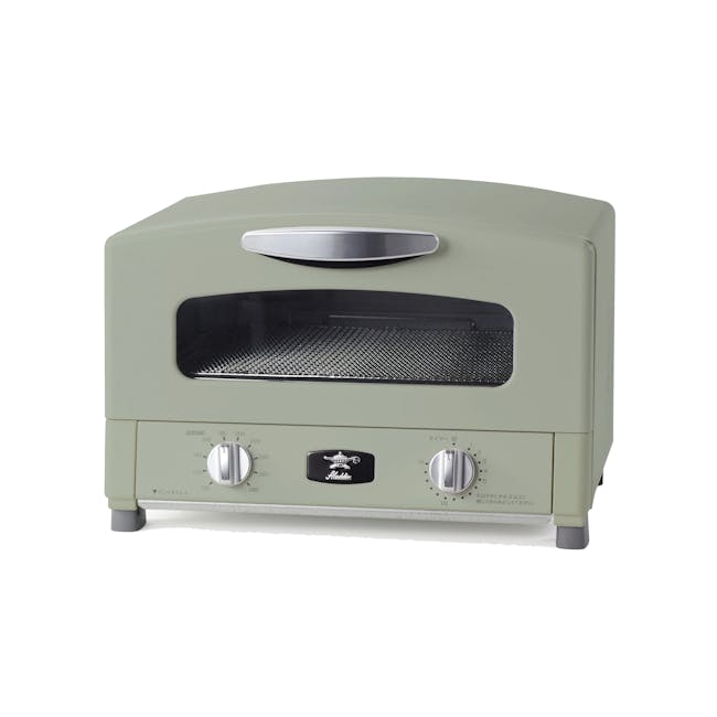 Aladdin Graphite Grill & Toaster Oven - Green - 1 - Vintage-style light green toaster with black interior, control knobs