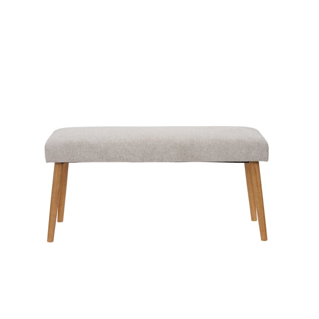 Miranda Bench 1m - Natural, Beige - 6 - Beige upholstered stool, wooden legs, minimalist design, modern aesthetic, light