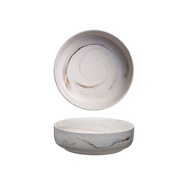 Luzerne Marble Bowl (3 Sizes) - 1 - White marble bowl with swirling patterns, open lid, minimalist design, elegant ceramic