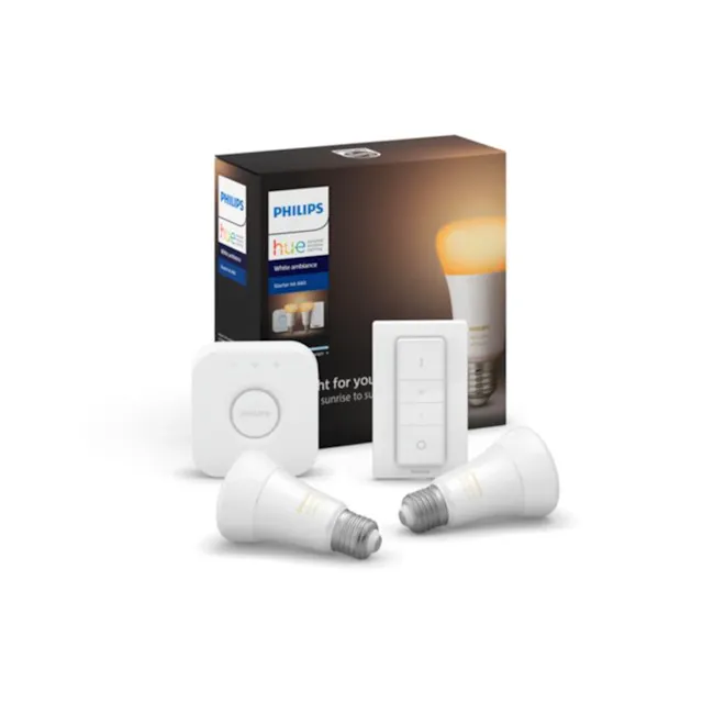 Philips Hue White Ambiance Starter Kit E27 (Bluetooth) - 1 - Philips Hue smart light bulbs, sleek white design, ambient