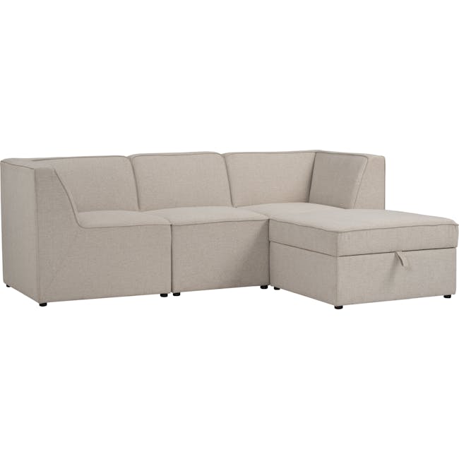 Tony 3 Seater Sofa with Storage Ottoman - 3 - Cream upholstered sofa, three-seater design, fabric upholstery, modern style