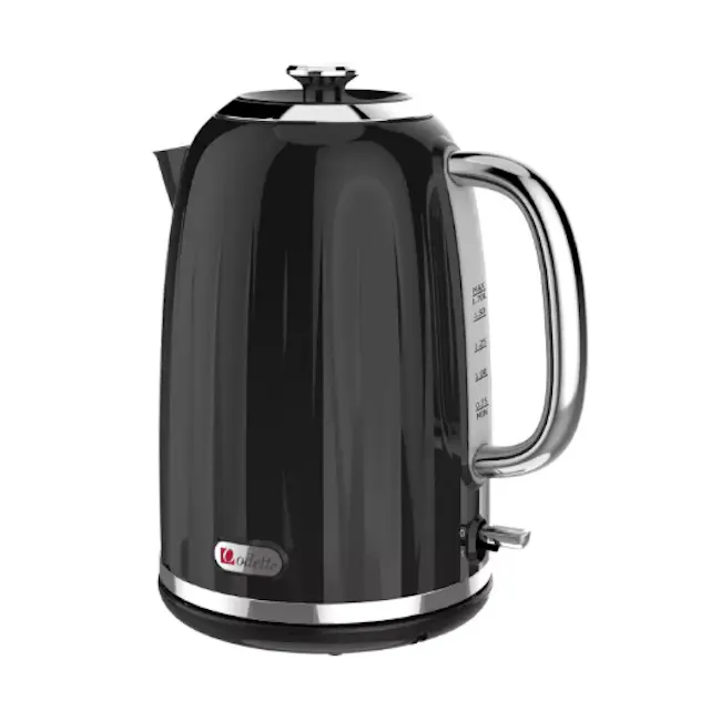 Odette Jukebox 1.7L Retro Electric Kettle - Black - 4 - Electric kettle, black and silver design, modern kitchen appliance