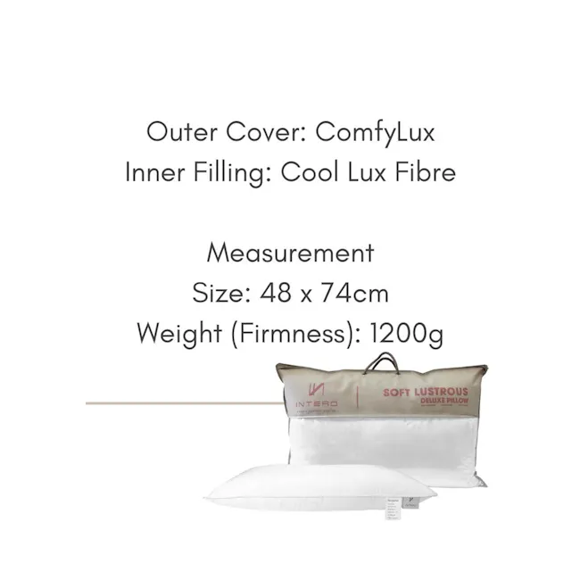 Intero Soft Lustrous Pillow - 6 - ComfyLux outer cover, Cool Lux Fibre inner filling, Soft Lustrous Deluxe Pillow, 48 x 74cm