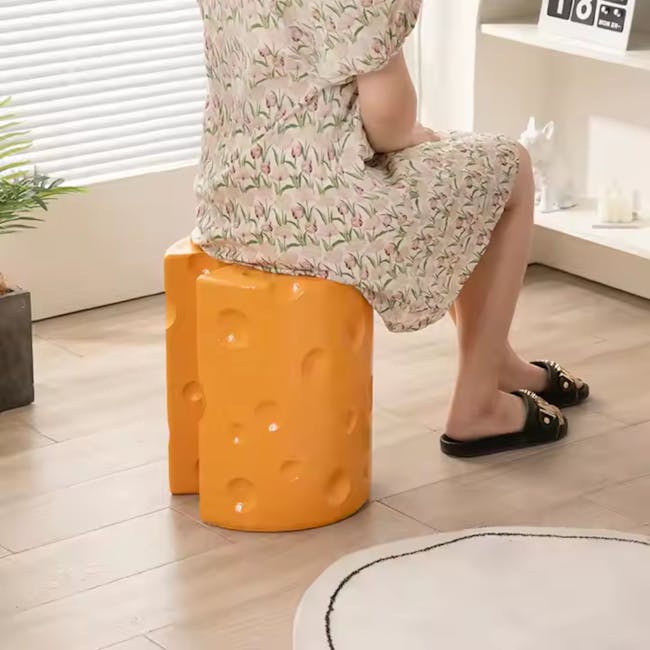 Resin Sculpture Decor Stool - Cheese Block - 3