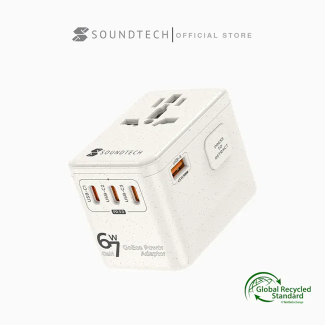 SOUNDTECH World Travel Adaptor with GaN PD67Watts USB Quick Charger (TA-667C) - 12