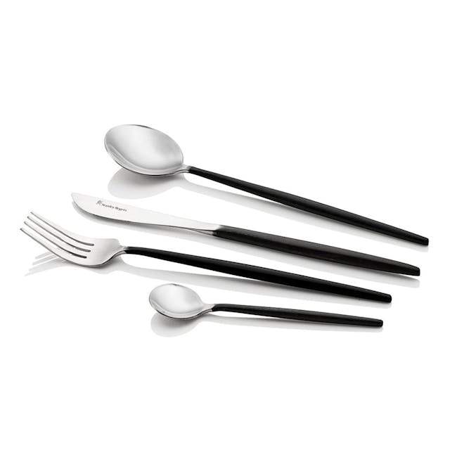 Stanley Rogers Piper Black 16Pc Cutlery Set - 1 - silverware set, stainless steel spoon, black handle, elegant utensils