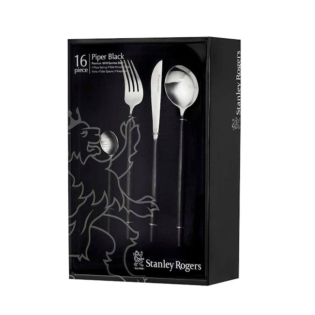 Stanley Rogers Piper Black 16Pc Cutlery Set - 5 - Stanley Rogers premium 16-piece set of 4 place settings, Elegant Stanley