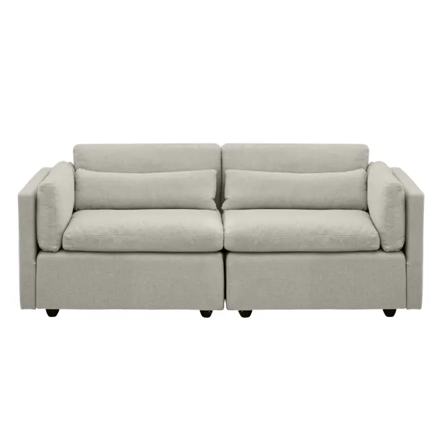 Liam 4 Seater Extended Sofa - Ivory (Fabric) - 3 - Modern minimalist sofa, light gray fabric, comfortable cushions, sleek