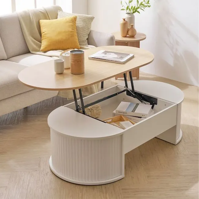 (As-is) Marche Lift-Up Storage Coffee Table 1.2m - Natural, White - 3 - 10