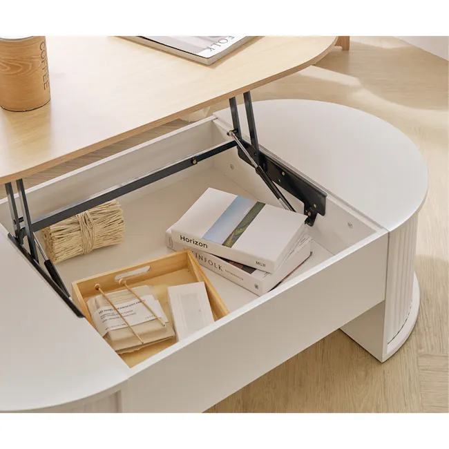 (As-is) Marche Lift-Up Storage Coffee Table 1.2m - Natural, White - 3 - 13