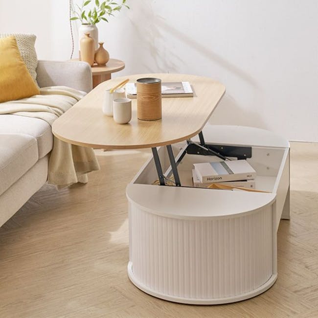 Marche Lift-Up Storage Coffee Table 1.2m - Natural, White - 6 - Modern minimalist living room, cozy seating area