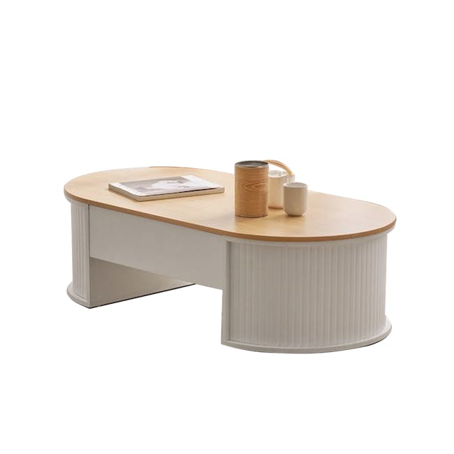 Marche Lift-Up Storage Coffee Table 1.2m - Natural, White - 8 - Wooden desk with curved design, minimalist decor, light wood