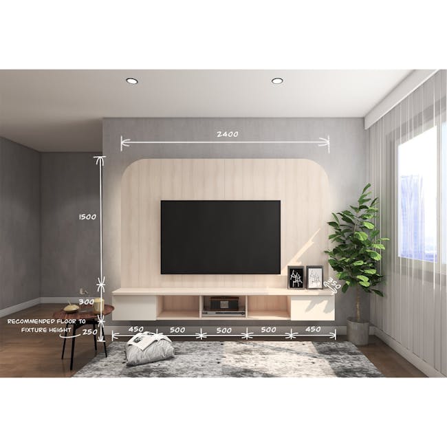 Freya TV Console Feature Wall - Herringbone Oak, Graphite Linen - 5