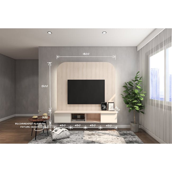 Freya TV Console Feature Wall - Herringbone Oak, Graphite Linen - 3