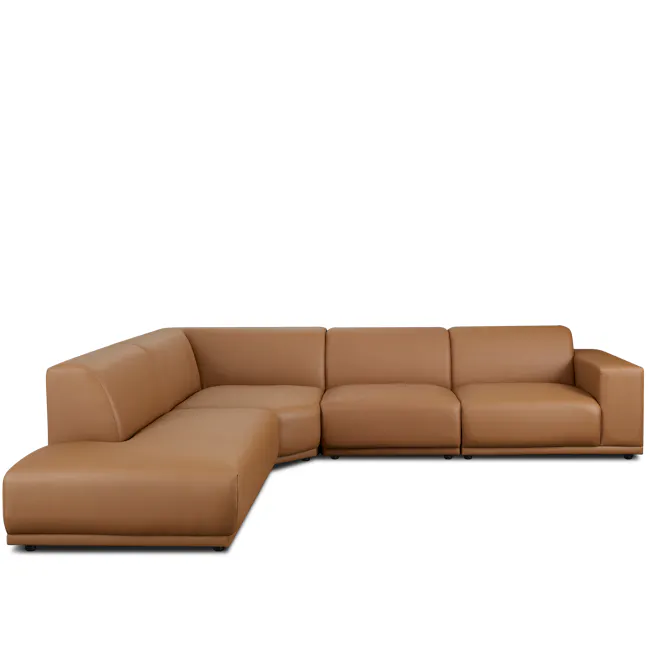 Milan 4 Seater Corner Extended Sofa - Caramel Tan (Faux Leather) - 3 - Lime green leather sofa, modern design, brown leather