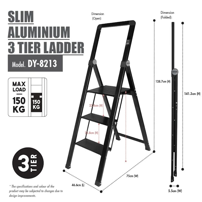 HOUZE Slim Aluminium 3 Tier Ladder - 4