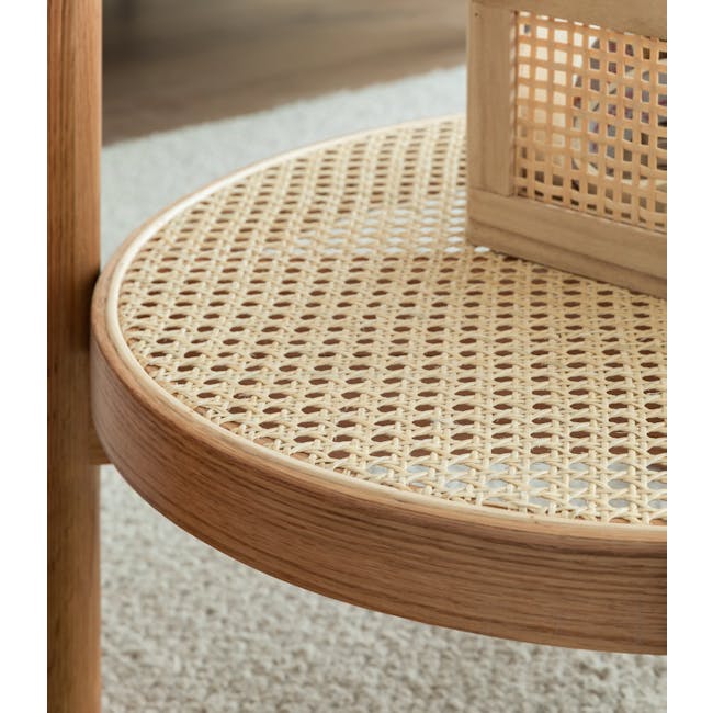 Lilian Rattan Coffee Table - Natural (Glass Tabletop) - 14 - Wicker chair, round seat, natural wood finish, woven texture