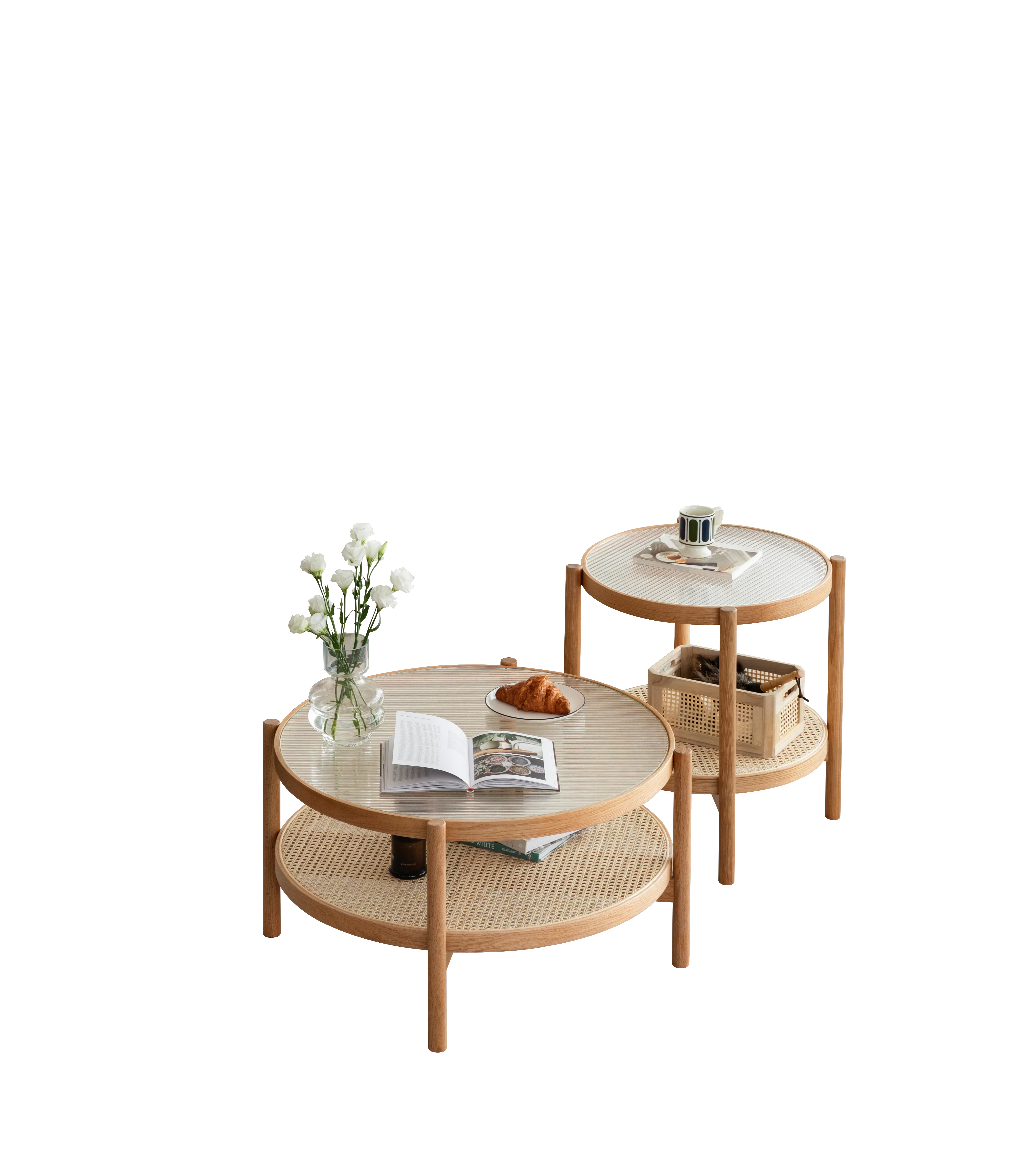 Lilian Rattan Coffee Table - Natural (Glass Tabletop) - 9 - glass coffee table, minimalist design, round tables, natural