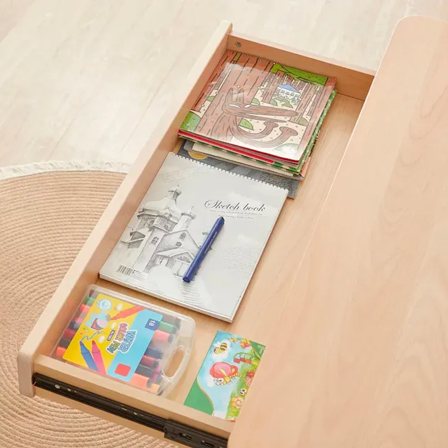 Boori Ergonomic Desk with Pegboard Hutch 1m - Barley - 7 - Wooden drawer, open, child-friendly, stationery, sketchbook