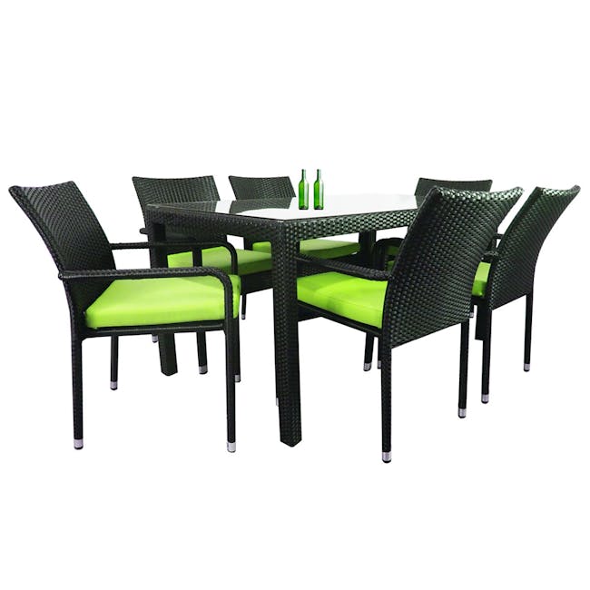Boulevard Outdoor Dining Set with 6 Chair - Green Cushion - 0