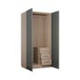 Lucca 2 Door Wardrobe 3 - Graphite Linen, Herringbone Oak - 2