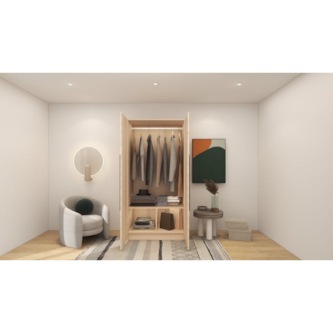 Lucca 2 Door Wardrobe 3 - Graphite Linen, Herringbone Oak - 6