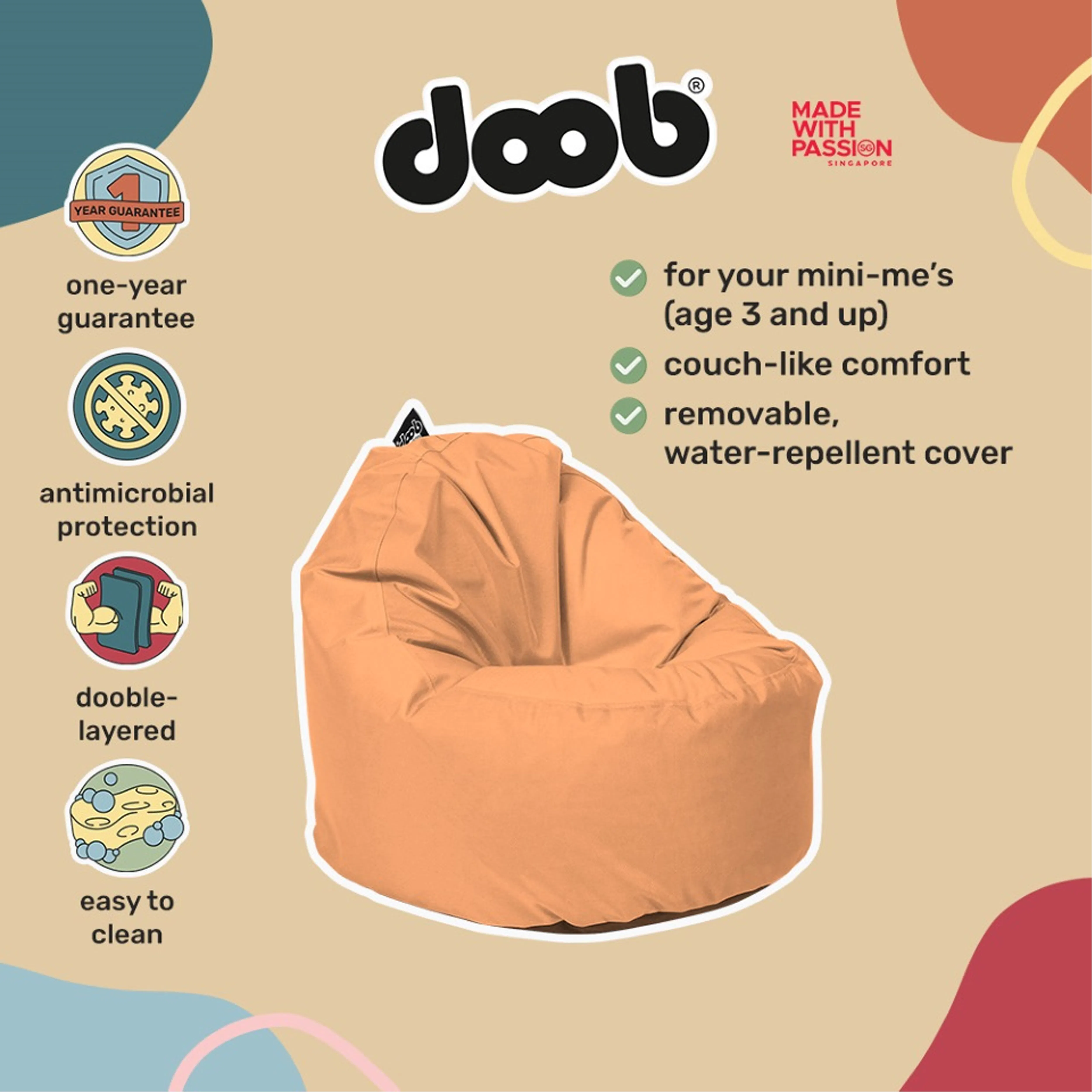 Doob Oomph Mini Bean Bag Chair - Jet Black (Water Repellent), doob