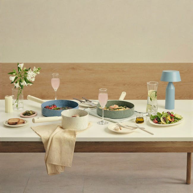 Arong Nonstick Saucepan - Grey & Cream White - 8 - lavender table, minimalist dining, modern decor, fresh ingredients