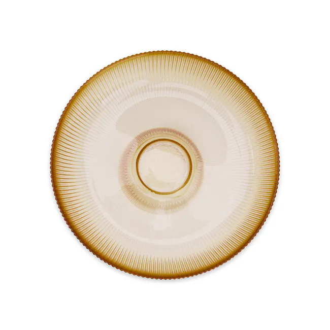 Reagan Glass Display Bowl - Amber - Large - 6 - Golden rim, circular shape, concentric pattern, textured surface, warm