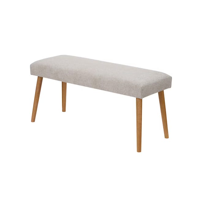 Miranda Bench 1m - Natural, Beige - 1 - modern bench, minimalist stool, wooden legs, light gray upholstery, contemporary