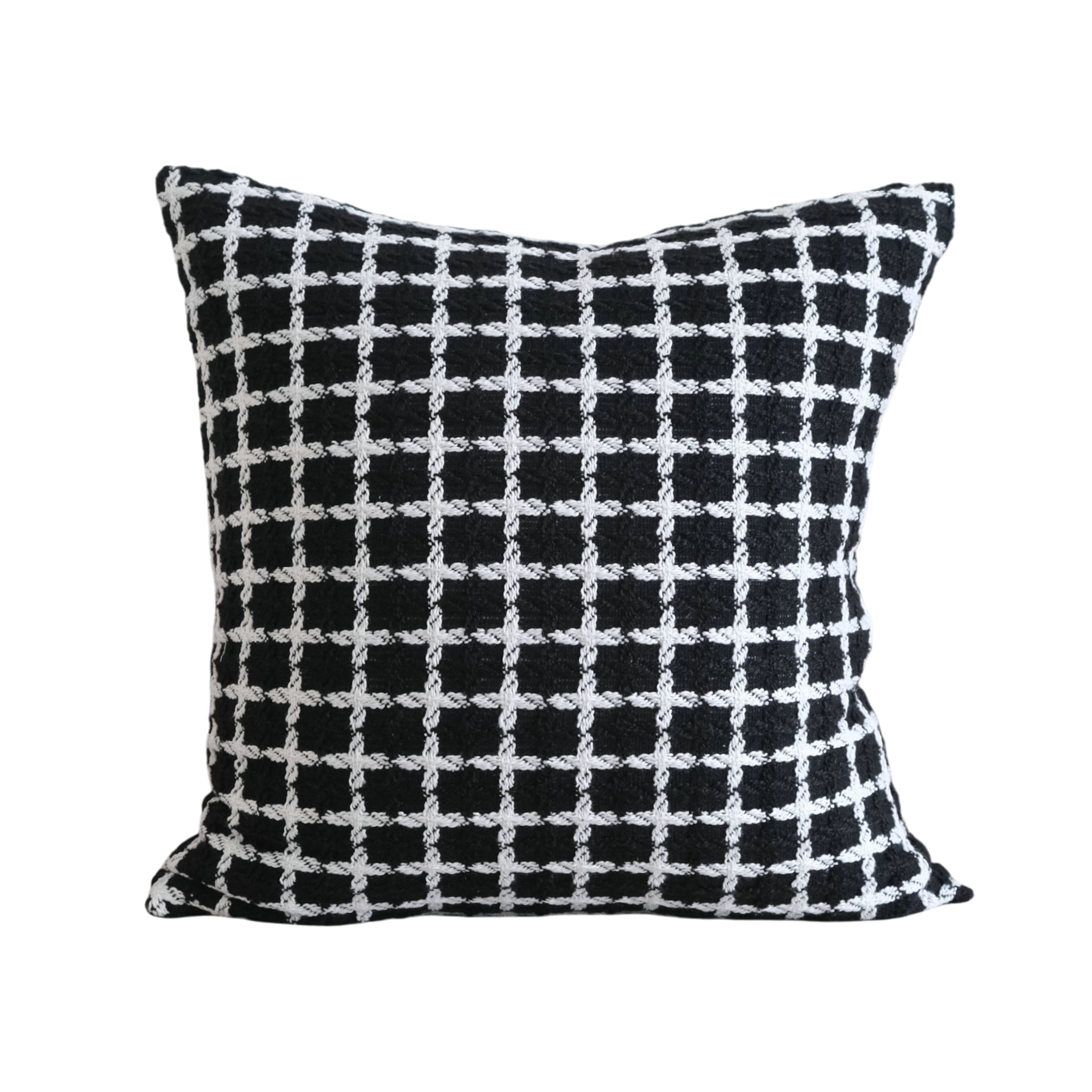 Terry Textured Grid Pattern Cushion Cover - Black