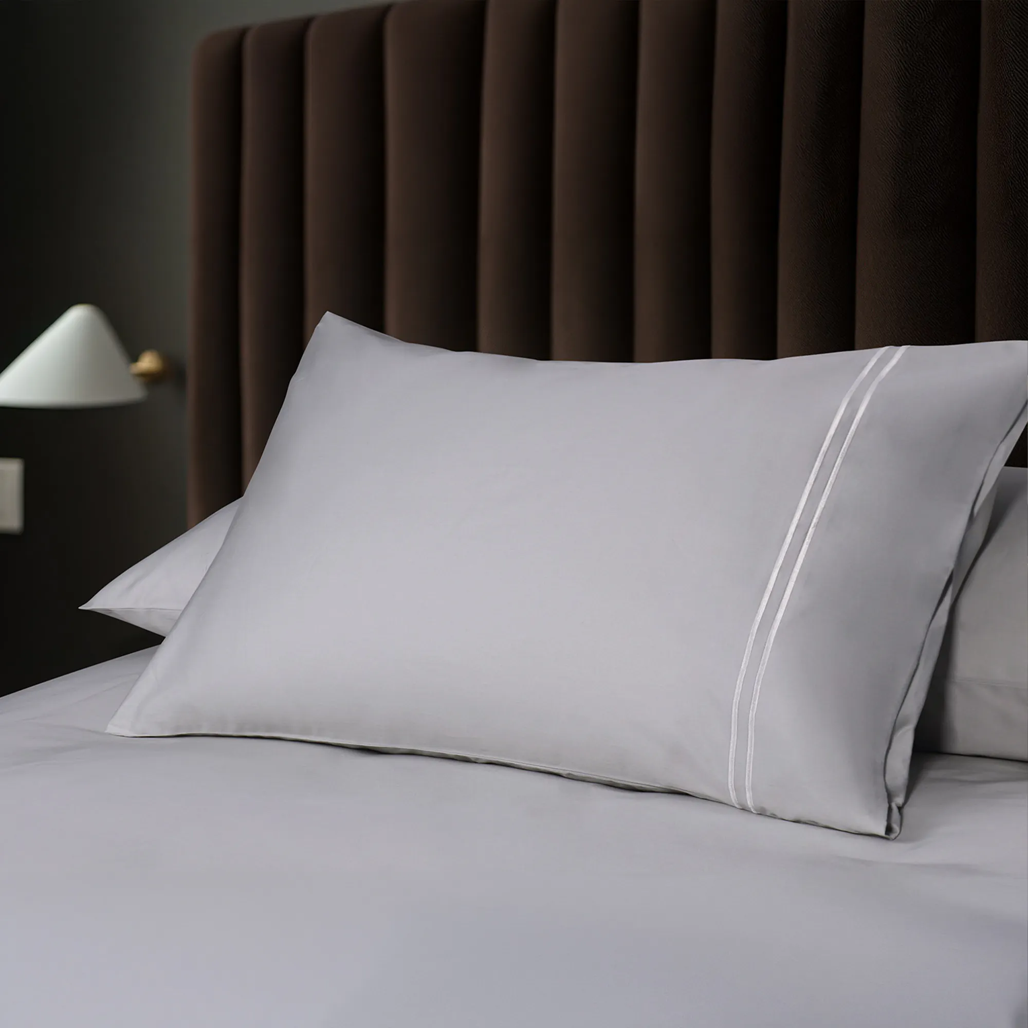 IE Maison Hotel Suite Premium Cotton Solid Fitted Sheet Set with Embroidery - Grey (4 Sizes)
