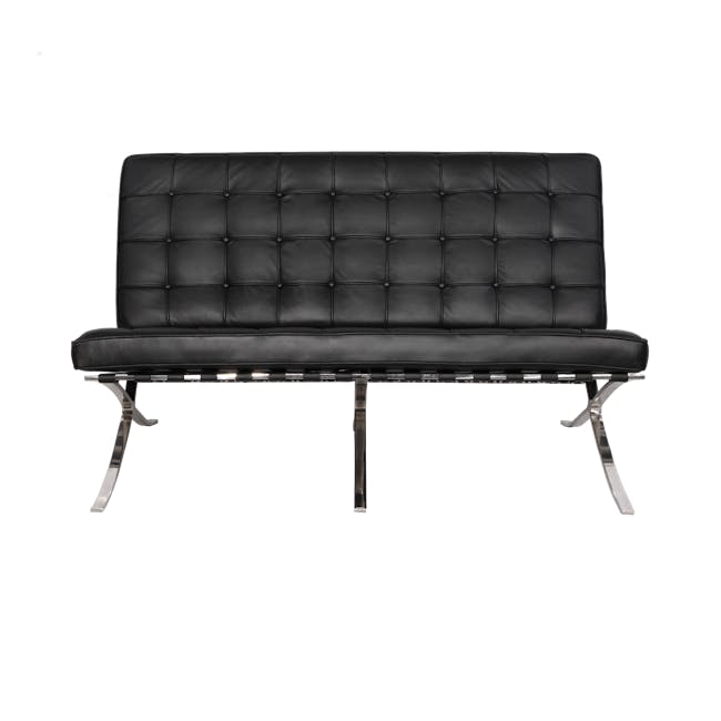 Benton 2 Seater Sofa with Benton 2 Seater Ottoman - Black - 3 - Leather upholstered bench, black leather upholstery, modern