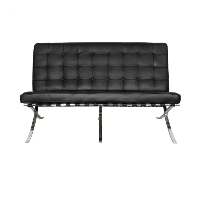 Benton 3 Seater Sofa with Benton 2 Seater Sofa - Black (Genuine Cowhide) - 16 - Leather upholstered bench, black leather