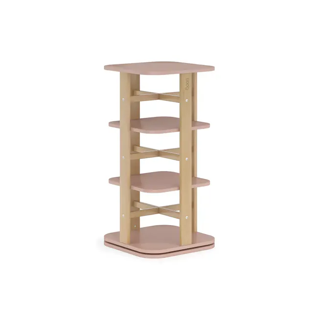 Tidy Rotating Bookshelf - Cherry & Almond - 1 - Wooden shelf with multiple shelves, light wooden frame, pinkish tabletop