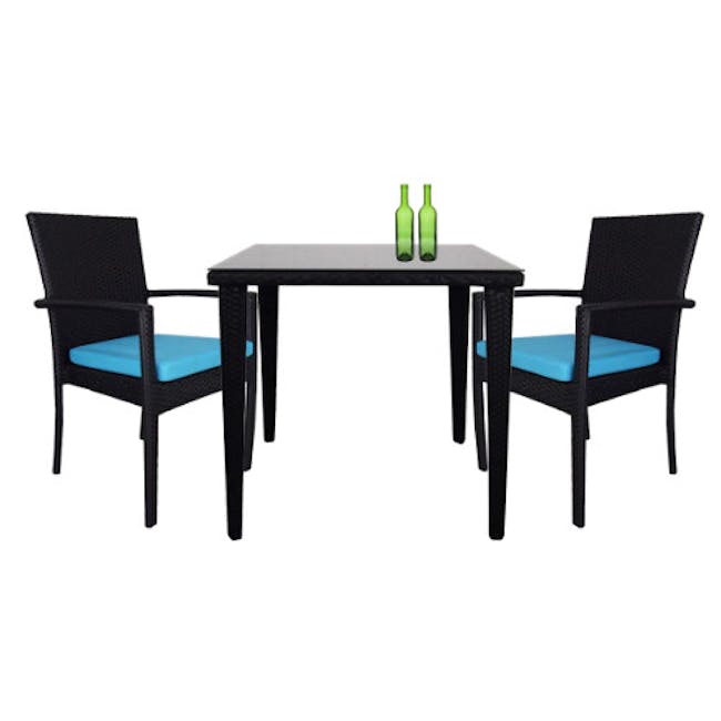 Palm Outdoor Dining Couple Set - Blue Cushions - 9