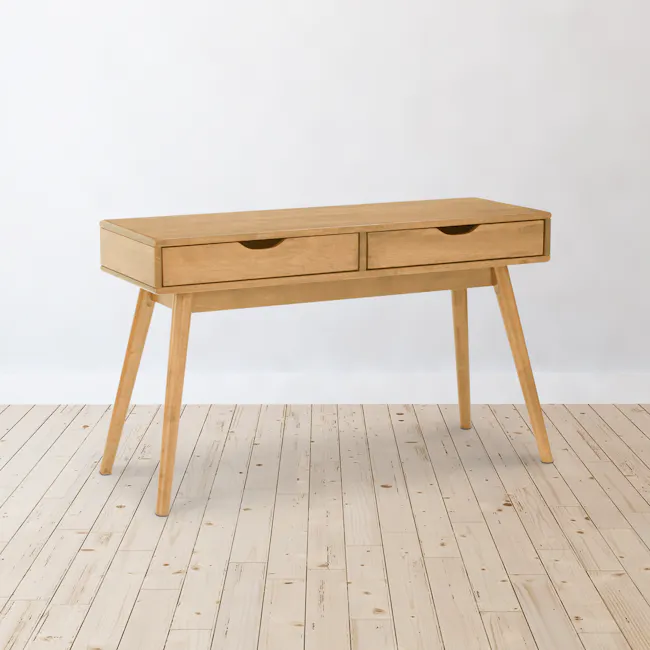 Lamar Console Table 1.2m - Oak - 2 - Light wooden side table with two drawers, minimalist design, light wood finish, simple