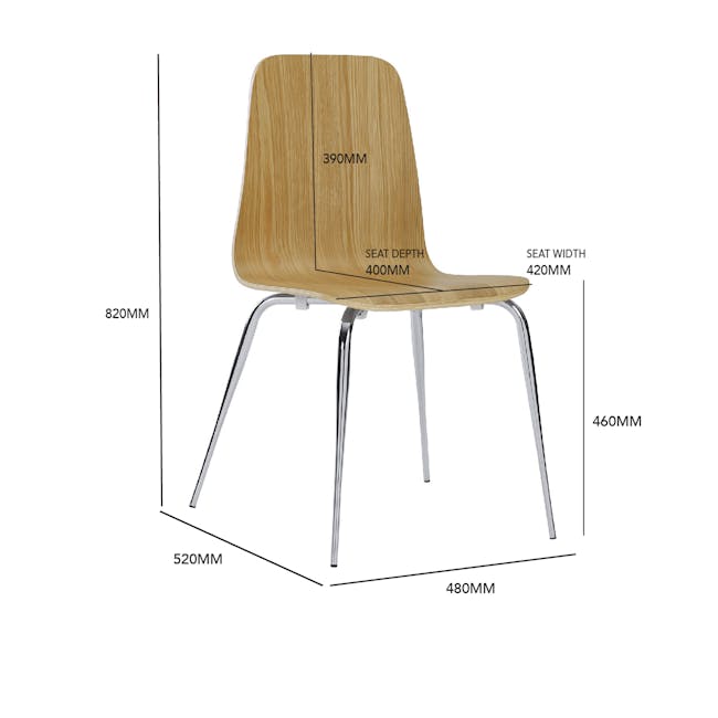 Sefa Dining Chair - Chrome, Oak - 5