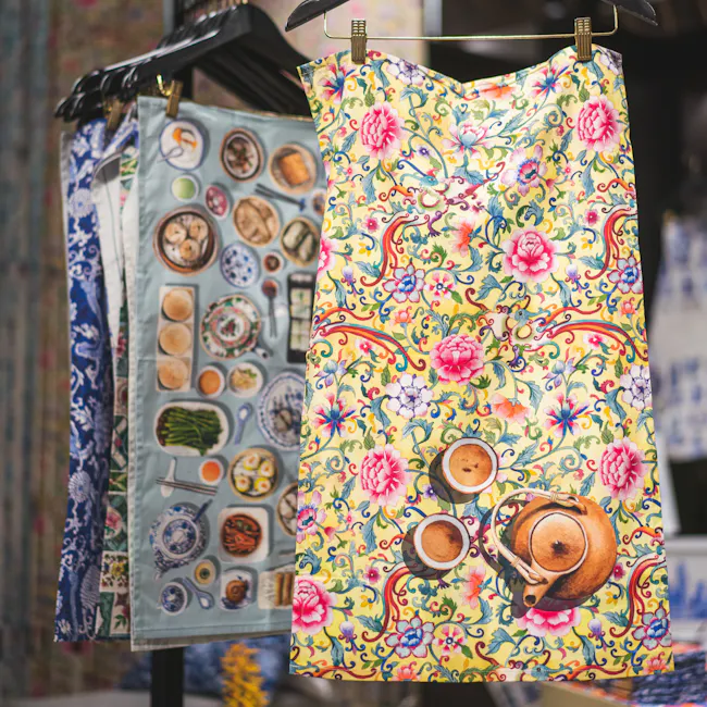 Singlapa Phoenix Tea Towel - 2 - Floral apron, vibrant pattern, colorful design, intricate details, floral motifs, whimsical