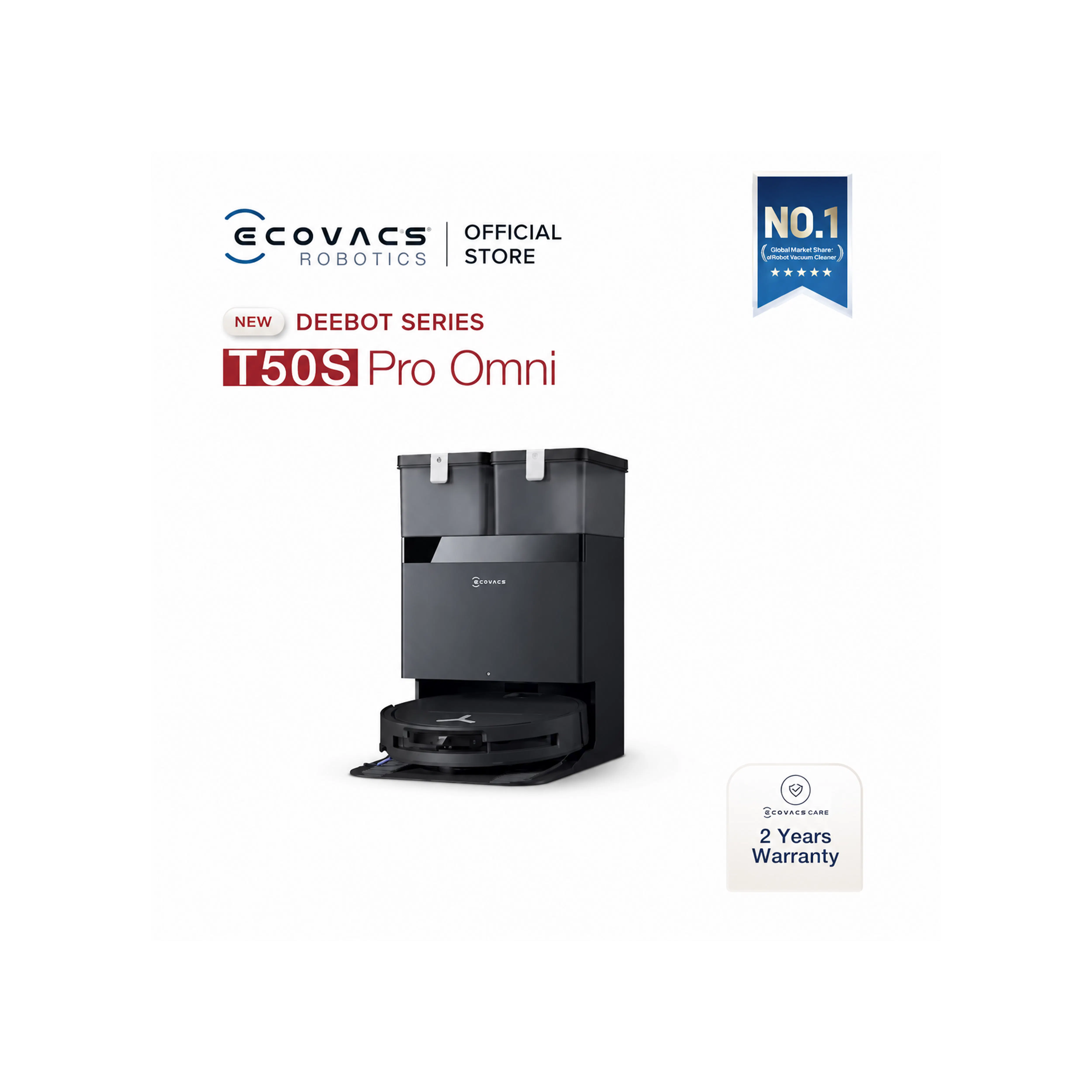Ecovacs Deebot T50S Pro Omni - Black *Free 1 x Cleaning Solution + 1 Year Accessories*