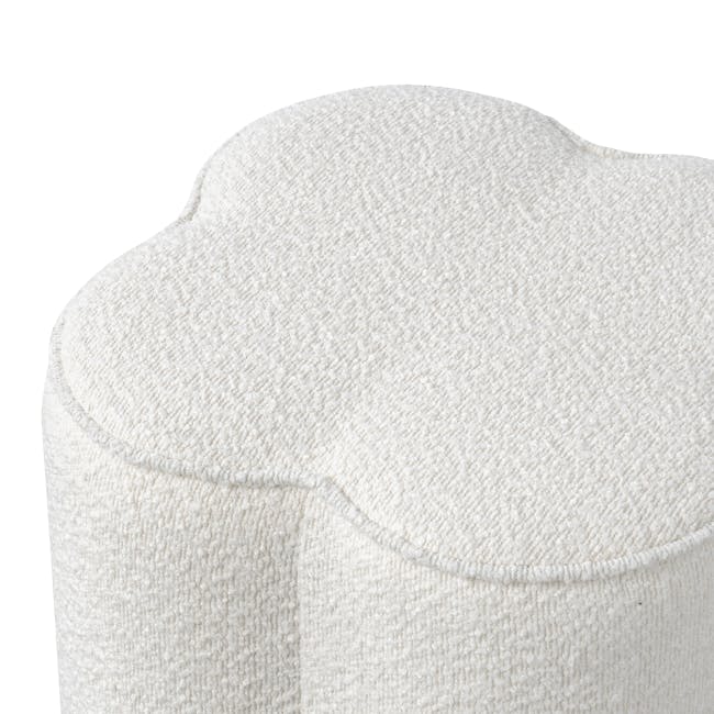 Clover Pouf - White Boucle - 3 - White textured fabric, fluffy and soft, cozy blanket, plush rug, luxurious throw, textured