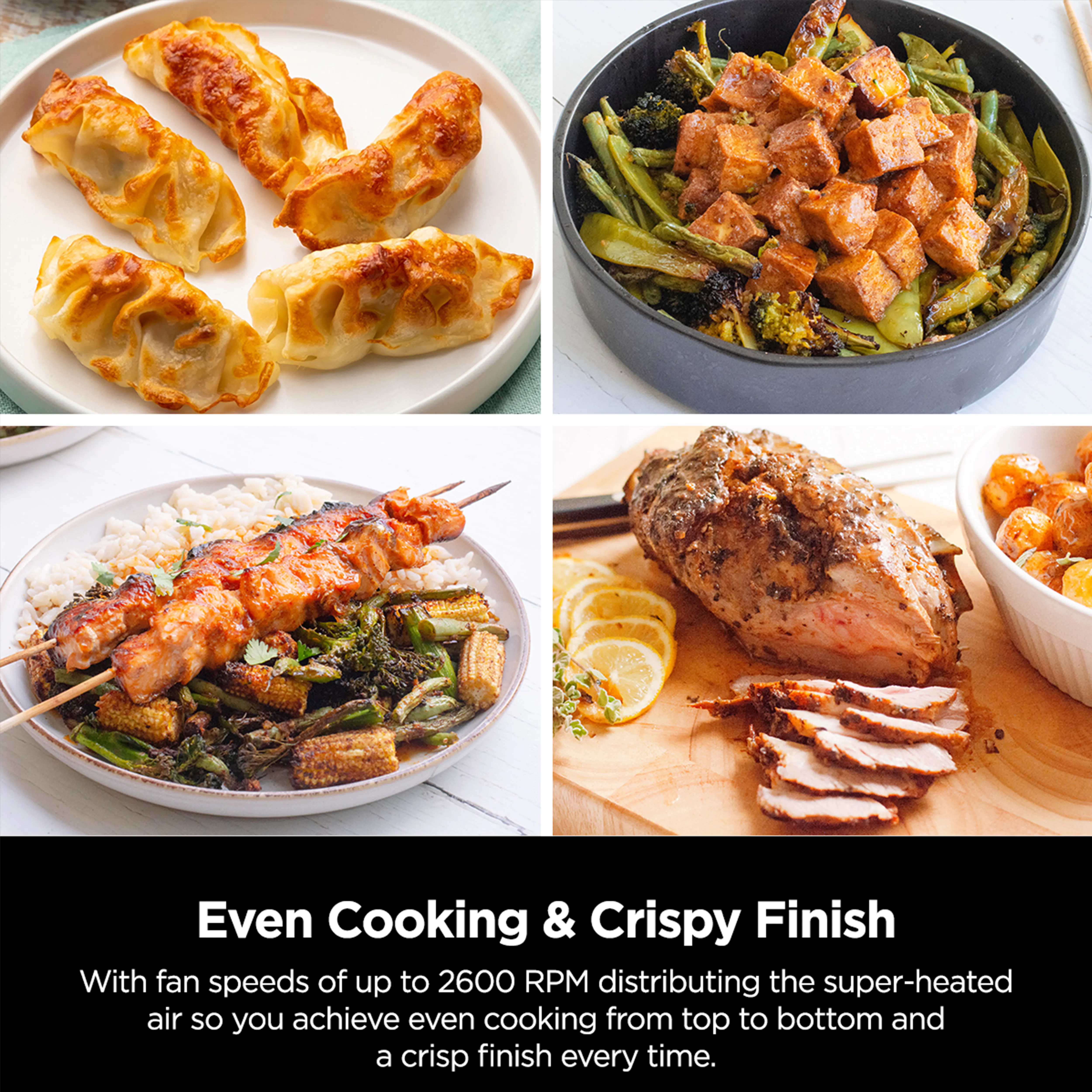Ninja® Air Fryer Pro 4-in-1 - 10 - Pan-seared dumplings, crispy chicken, grilled fish, roasted asparagus, stir-fried