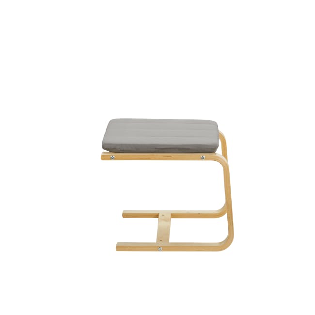 Mizuki Lounge Chair with Ottoman - Light Grey - 12 - Wooden bench, gray cushion, minimalist design, light wood finish, metal