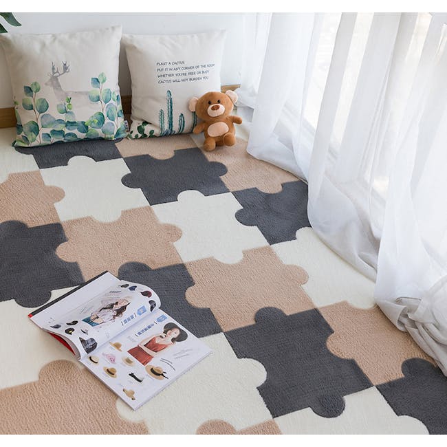 Lizzie Modular Jigsaw Puzzle Floor Mat (Set of 10) - Grey, Apricot, White - 2
